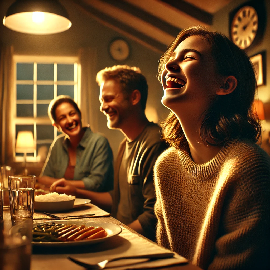 Families in Recovery: Celebrating Connection and Laughter Happy family shares a meal and laughter, a sign of successful recovery and strong family bonds.